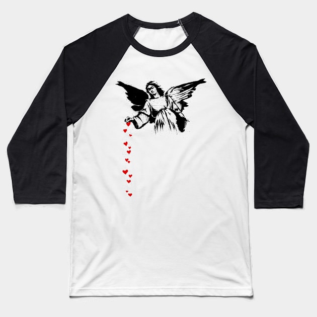 Banksy's Angel Hearts Baseball T-Shirt by DesignsByDebQ